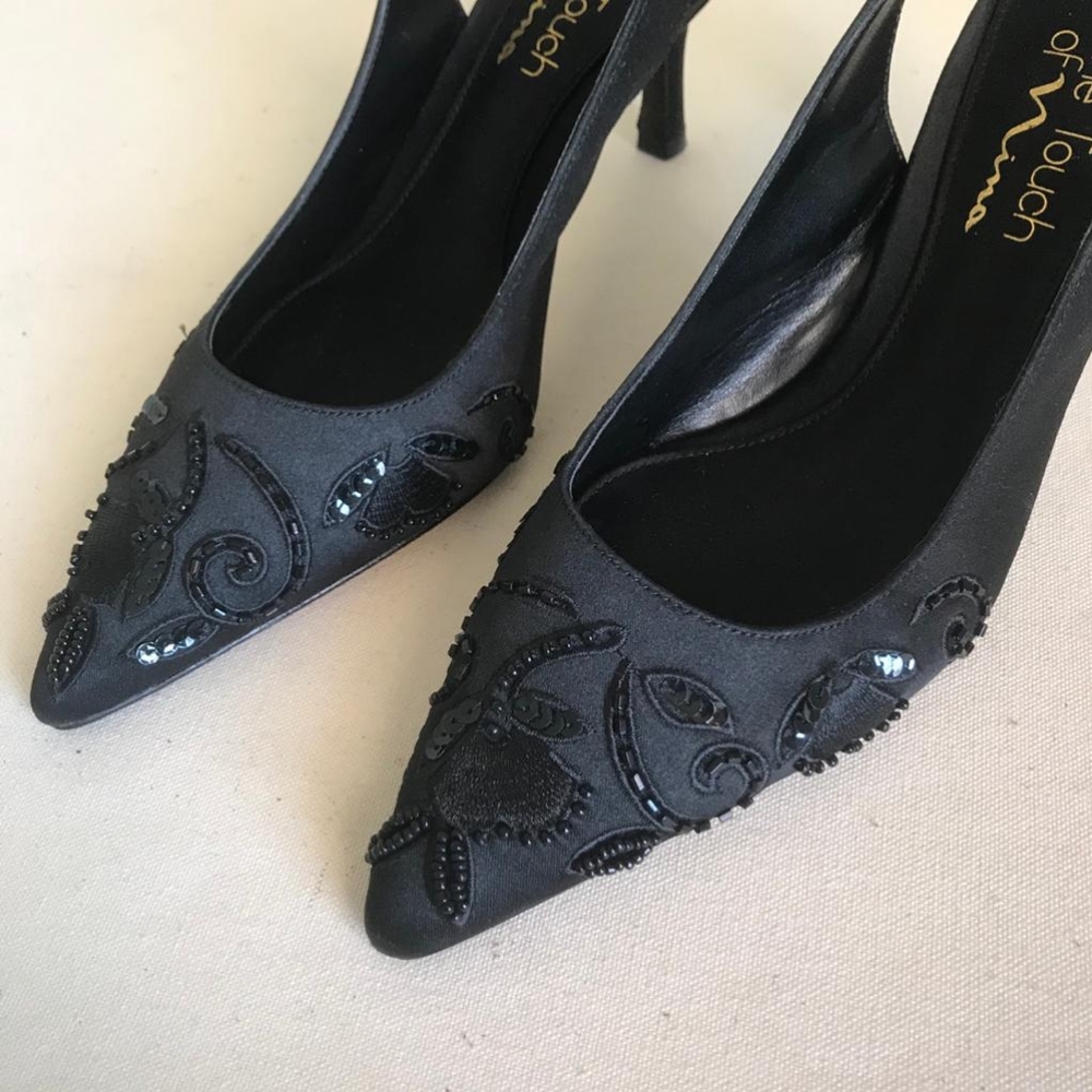 Sequined Slingback Satin Heels size 7